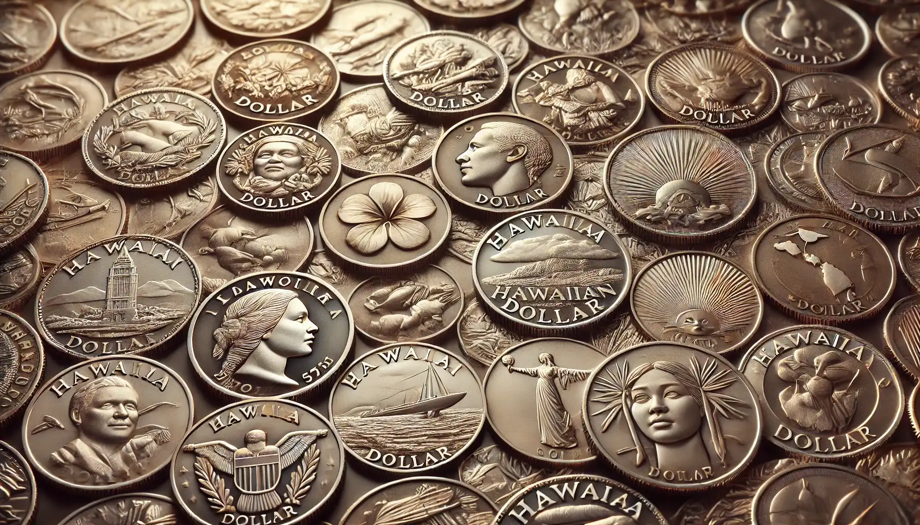 a picture of different Hawaiian dollar coins in someone's collection