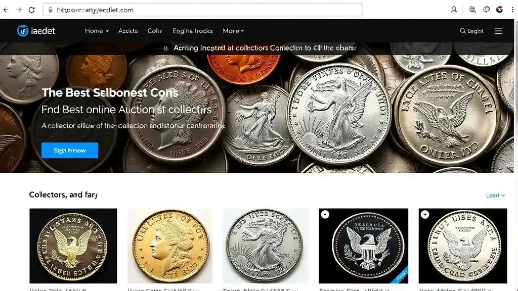 A display of rare US coins on the web page, including items from best online auctions, attracting collectors near and far.