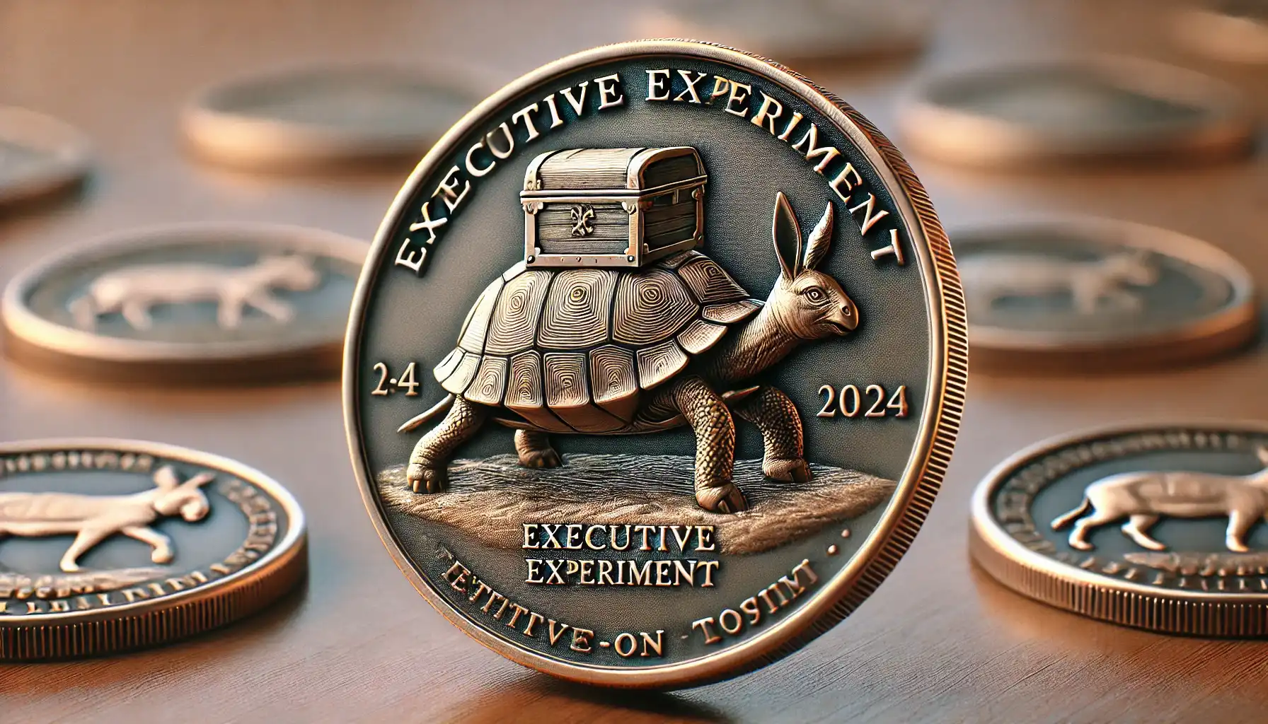 The executive experiment token with the turtle crawling with a chest on its back on the obverse and with donkey and inscriptions on the reverse