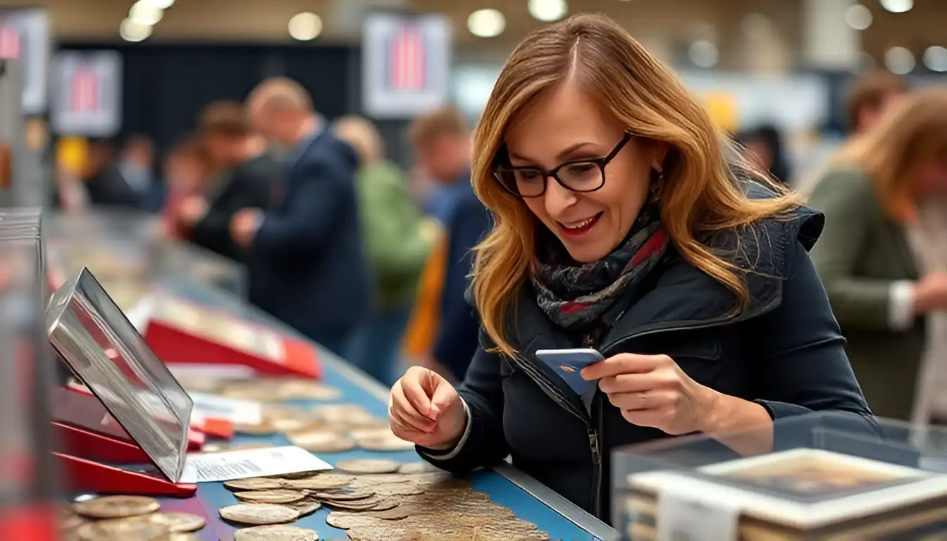 A passionate woman is discovering rare coins and numismatic collectibles at the Albany NY coin show